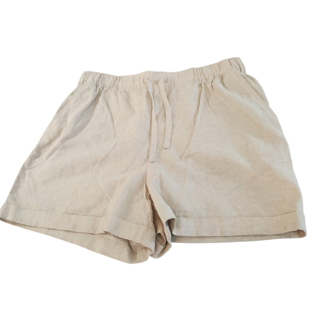 Uniqlo Khaki Waist Tie Shorts Cotton Linen Blend Women's Large Minimalist